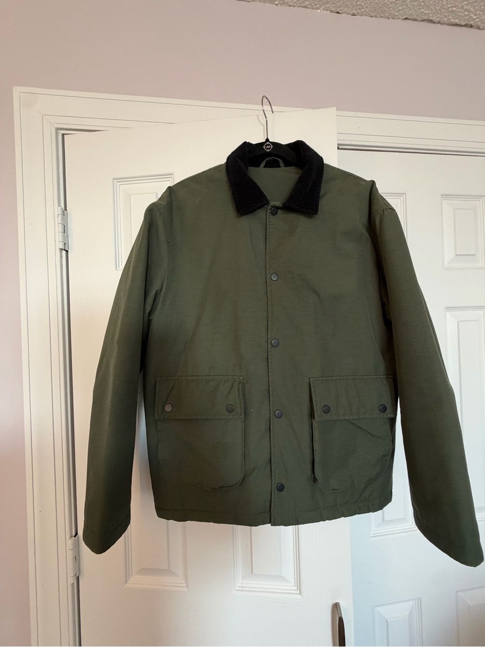 Zara Olive Green Field Jacket with Black Corduroy Collar